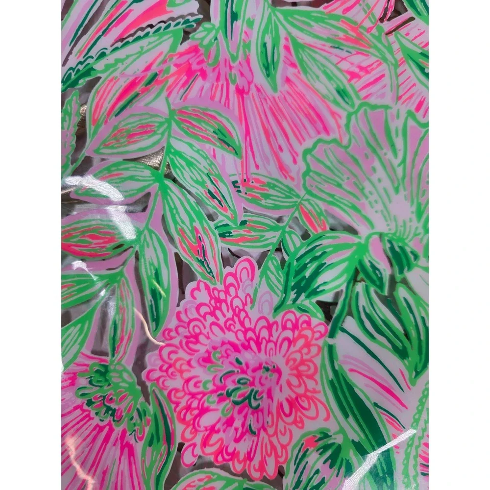 Lilly Pulitzer Pink‎ Green Floral Clear PVC Wristlet Pouch Beach Pool Bag 10x8